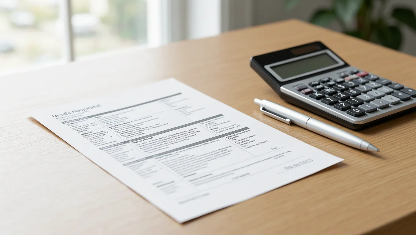 Medical bill sitting on a desk with a calculator in soft light