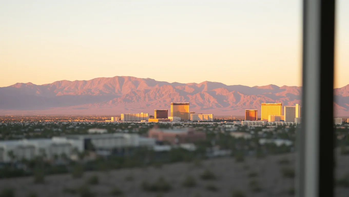 Serene desert sunrise over the Las Vegas skyline in Nevada