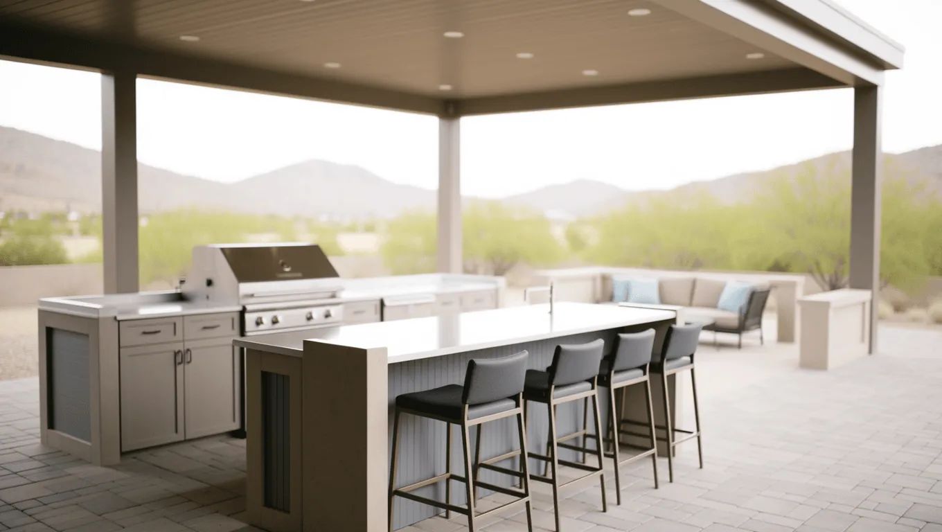 Woman Planning Outdoor Kitchen Budget with Advisor Nevada