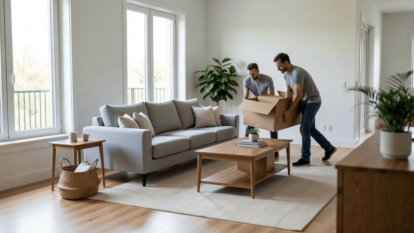 Nevada couple discussing furniture loan options online.