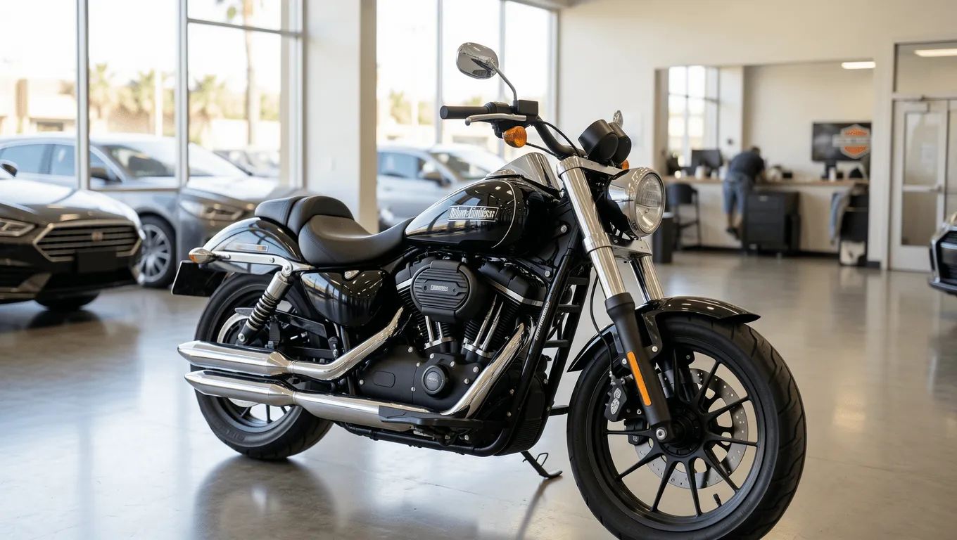 Nevada couple reviewing motorcycle loan approval details.