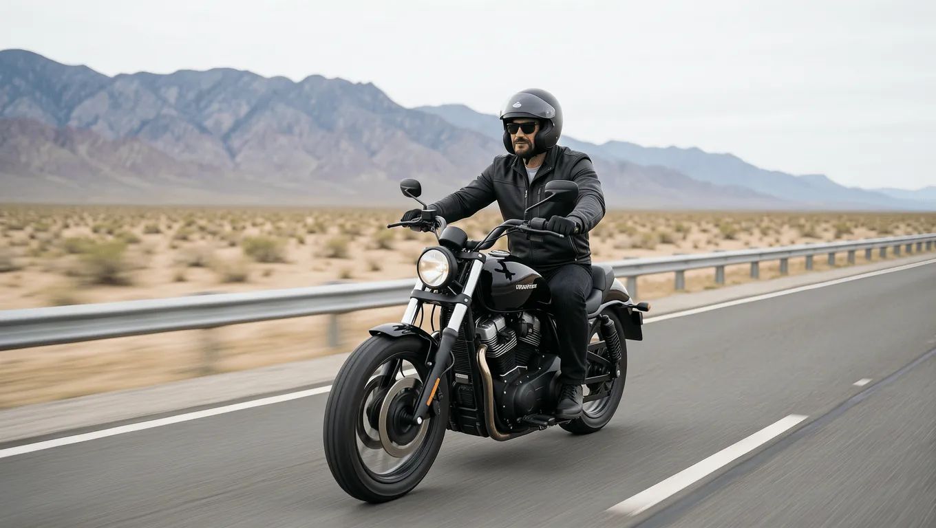 Happy rider enjoying his new motorcycle after getting approved for financing.