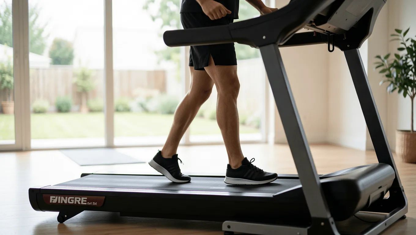 Nevada man enjoying his new home gym financed with a loan.