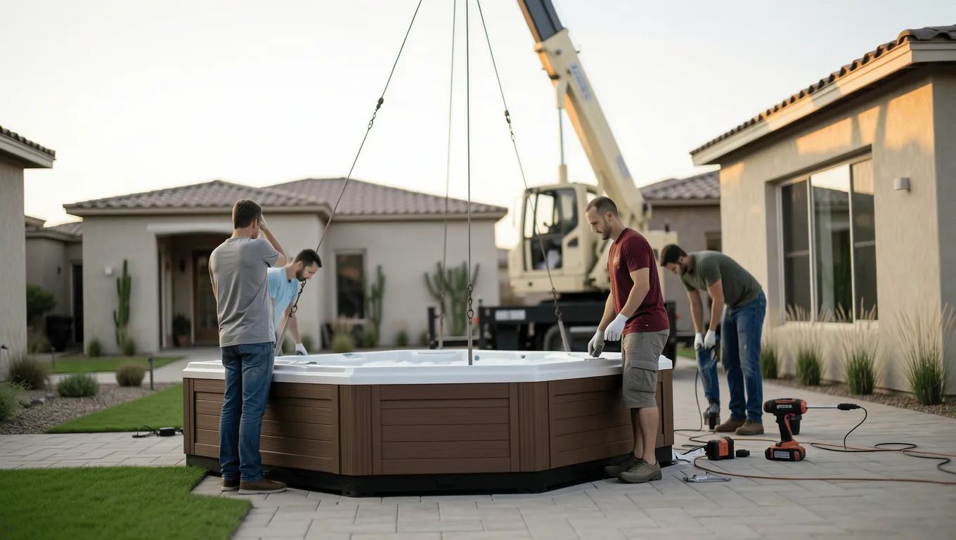 Couple reviewing Nevada hot tub financing options online.